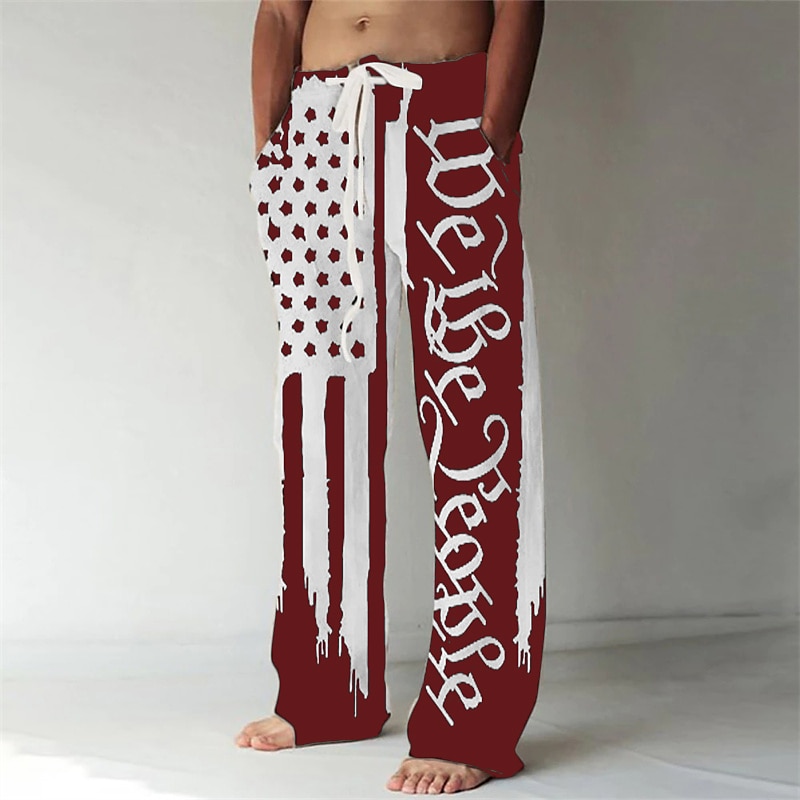Men's Trousers Summer Pants Baggy Beach Pants Elastic Drawstring Design Front Pocket Straight Leg Dot Graphic Prints Comfort Soft Casual Daily For Vacation Linen Like Fabric Fashion Streetwear 2025 - $25.99 –P3