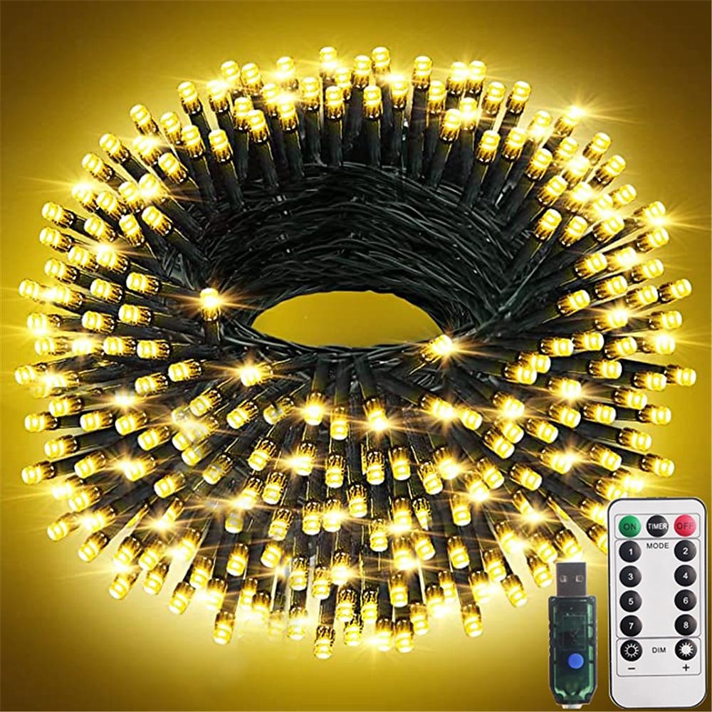 weihnachtslichter fee lichterketten innen außen usb mit fernbedienung 10m 20m dunkelgrüner draht lichterketten 100/200 leds 17key fernbedienung cluster lichter urlaubslichter usb urlaub hochzeit 2025 - $14.99 –P2