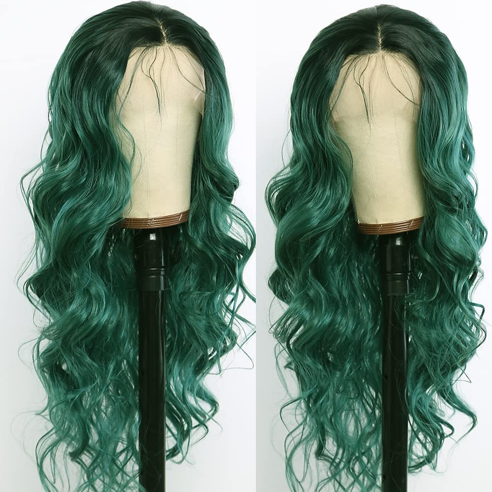 perruques vertes pour femmes remplacement de cheveux résistant à la chaleur vague de corps profonde perruque partie moyenne synthétique petite perruque de lacet pour la fête de noël perruque de fête de 2025 ? $29.99 –P6