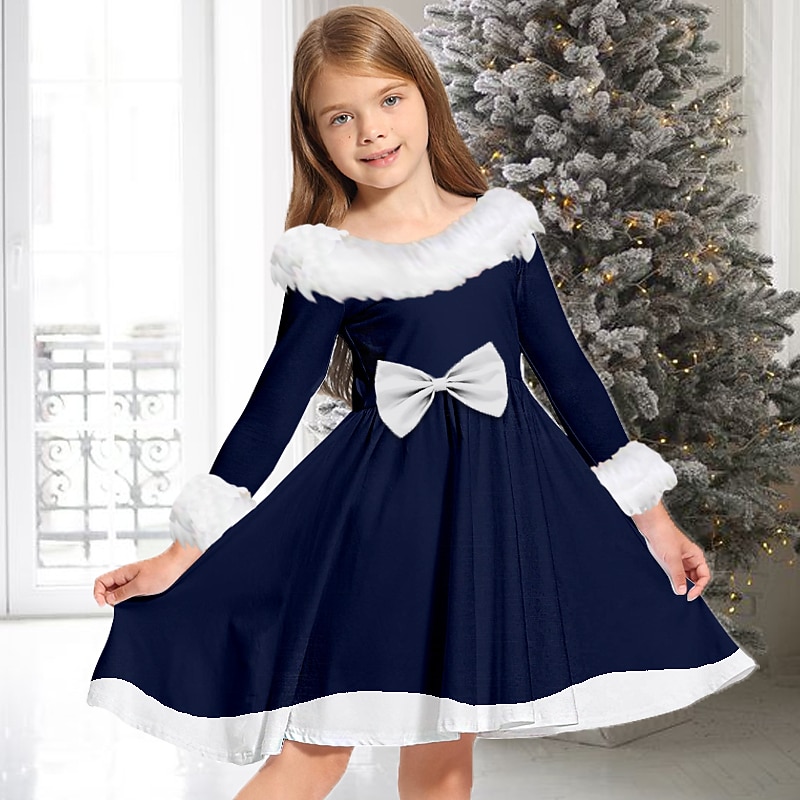 kinderkleidung Mädchen Kleid Feste Farbe Langarm Casual Pelzkragen Rundhalsausschnitt bezaubernd Täglich Polyester Übers Knie Casual kleid Schaukelkleid A Linie Kleid Herbst Winter 2-13 Jahre Schwarz 2025 - $24.99 –P4