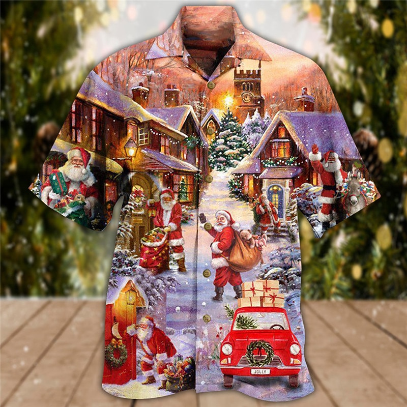 jul mäns julscen tryckta skjortor skjortor jultomten grafiska tryck turndown lila 3d-tryck gata kortärmad button-down tryck kläder kläder modedesigner casual 2025 - $24.99 –P1
