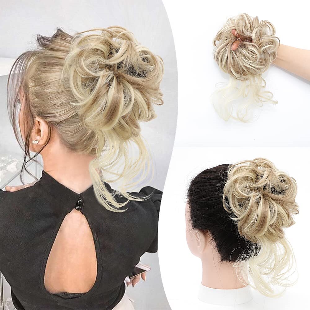 chignon ébouriffé chignon désordonné extensions de chignon avec élastique élastique queue de cheval chouchous pour femme (mélange brun blond clair) de 2025 ? $18.49 –P8