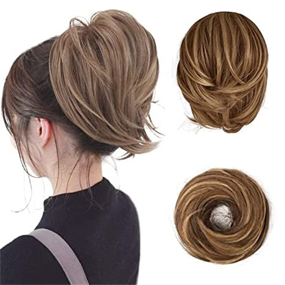 hiukset nuttura poninhäntäpidennys suora synteettinen hiuslisä täysin lyhyt poninhäntä nuttura pidennykset hiustarvikkeet joustava helppo scrunchie naisille vaalea kullanruskea sekoitus vaalean 2025 - $9.49 –P5