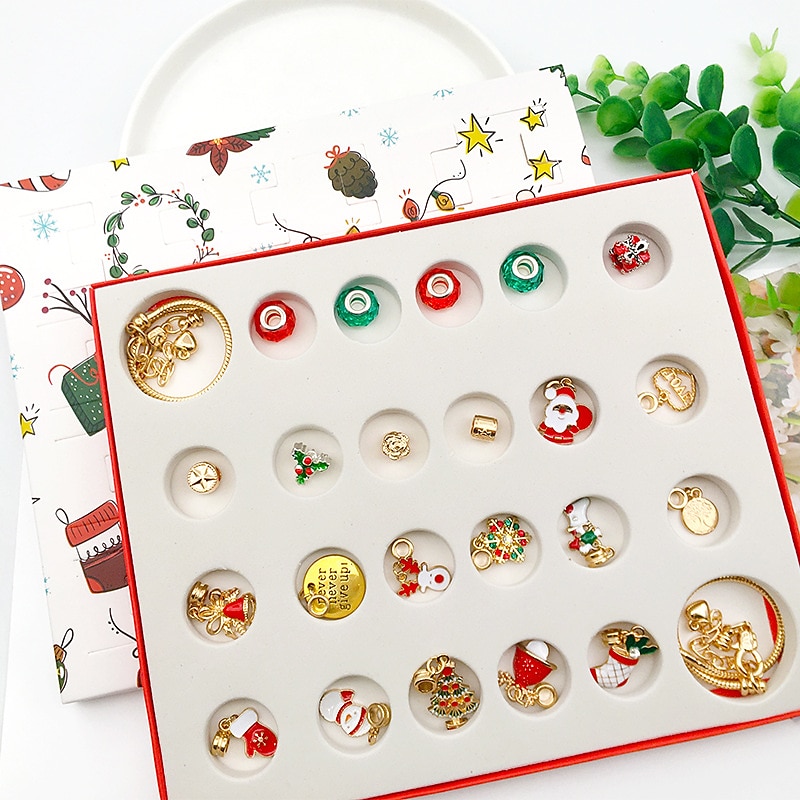 gullsett 24 nedtellingskalender advent overraskelse blindboks gjør det selv kreativt armbånd julegave adventskalender julegaver 2025 - $13.49 –P5