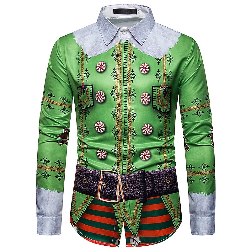 Herr Skjorta Björn Grafiska tryck Nedvikt Grön 3D-tryck Jul Gata Långärmad Button-Down Mönster Kläder Mode Designer Ledigt Mjukt 2025 - $26.99 –P3