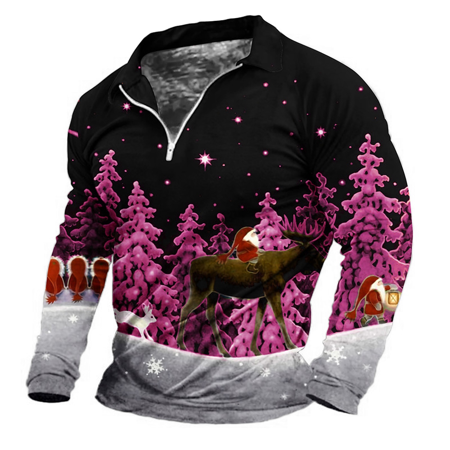 jul menns julescene 3d glidelås polo golftre julenissen grafiske trykk turndown hvit rosa blå lilla grønn 3d-utskrift gate langermet glidelåstrykk klær klær motedesigner 2025 - $24.99 –P3
