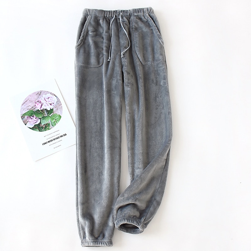 Herr Vardagsklädsel Pyjamasbyxor i flanell Sovkläder Lounge Byxor Ren färg Mode Enkel Hem Säng Polyester Byxa Elastisk midja Vinter Höst Svart Blå 2025 - $20.99 –P2