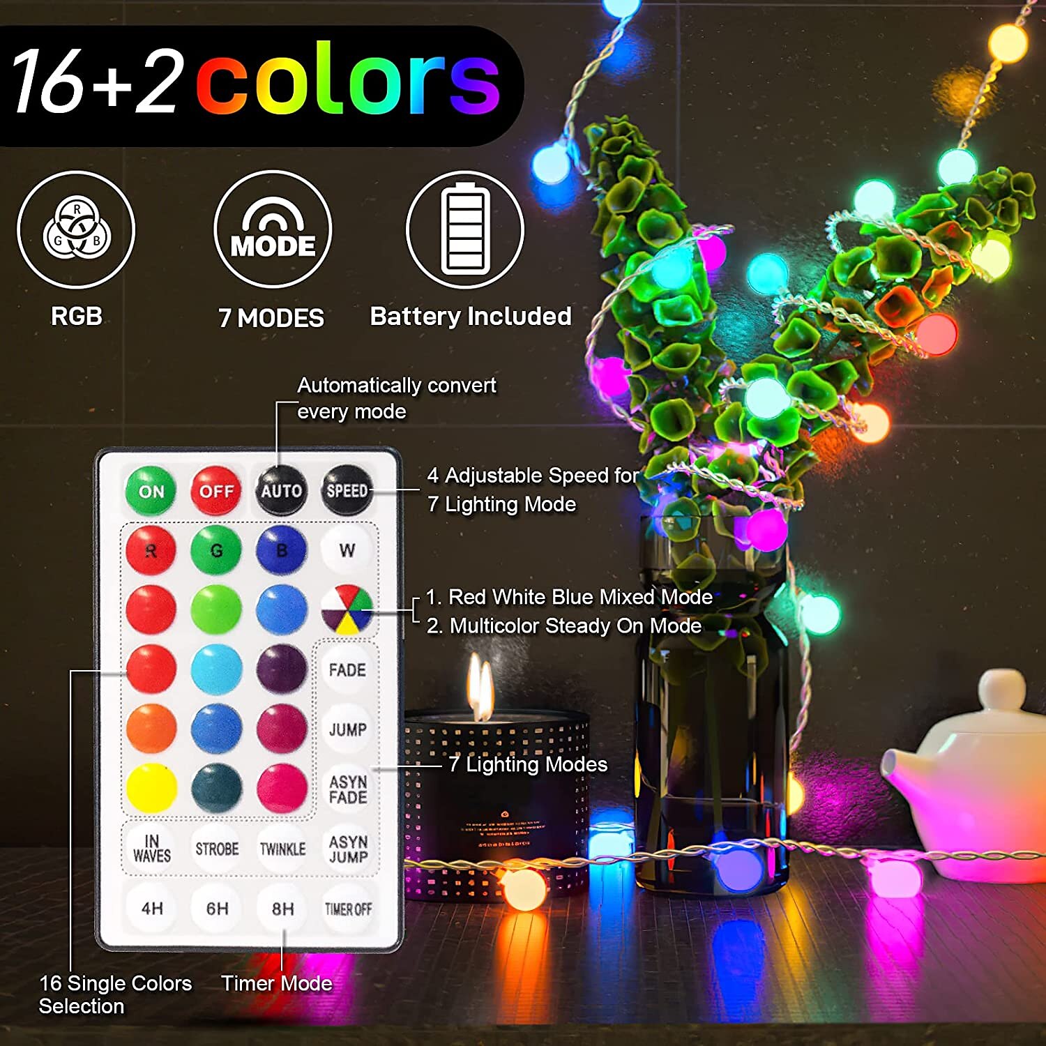 Mini Globe String Lights Christmas Decorative Lights 10M 16 Color Full-color Switching Remote Control Dimming Timing USB Power Supply 1 Set 2025 - $21.99 –P1