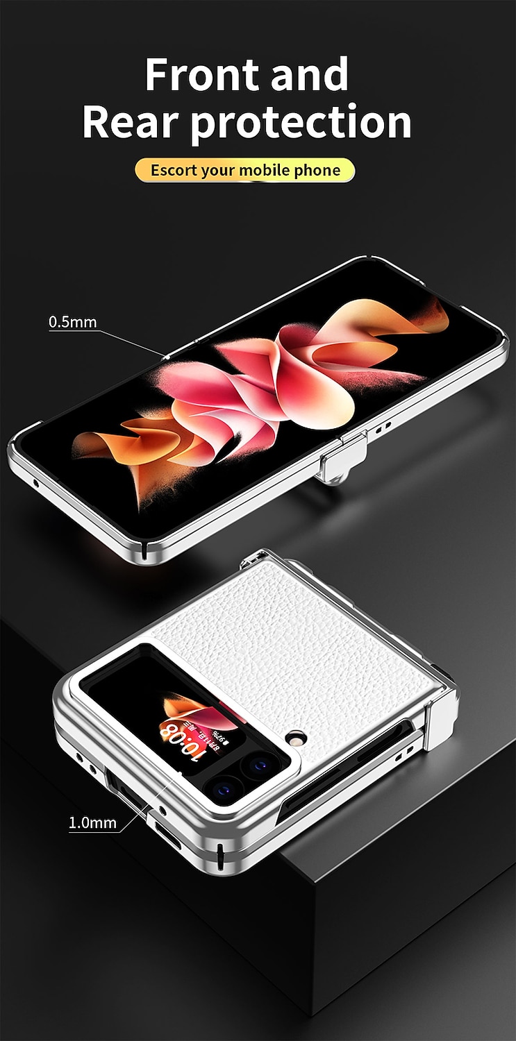 Phone Case For Samsung Galaxy Z Flip 5 Z Flip 4 Z Flip 3 Back Cover Bumper Frame Pencil Holder Plating Solid Colored PC PU Leather 2025 - $21.99 –P9