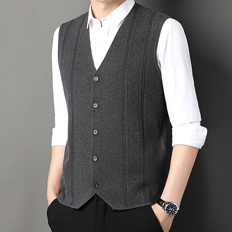 Herren Pullunder Kleid Pullover Wollpullover Gerippt Stricken Strick Streifen V Ausschnitt Moderne zeitgenössische Koreanisch Freizeitskleidung Ausgehen Bekleidung Ärmellos Frühling & Herbst Schwarz 2025 - $35.99 –P9