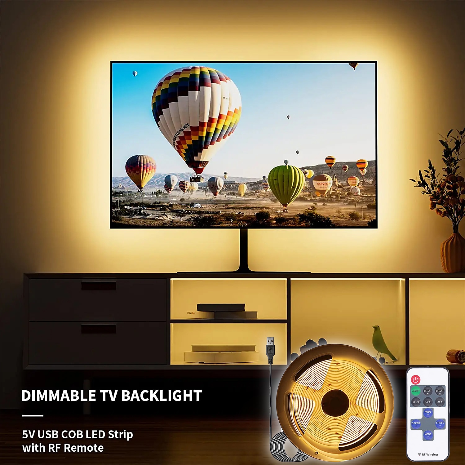 2025年 usb cob led ストリップ ライト 5v 1-4m 調光対応 300led / m cri85 rf リモート コントローラー付き テレビ バックライト キャビネットの下のフレキシブル テープ ランプ 寝室のキッチンや家の diy 照明用 コレクション – $14.99 –P8