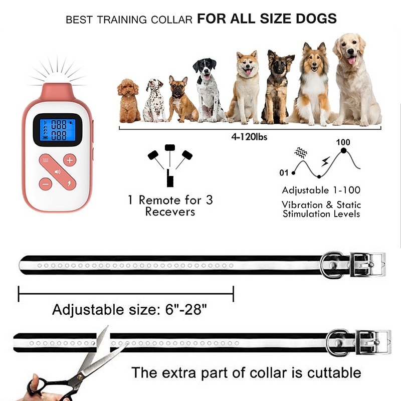 2025年 1000 メートルリモートペット犬の訓練首輪 抗樹皮首輪電気 3 モード衝撃振動音防水充電式首輪最大制御 3 犬  コレクション – $102.39 –P8
