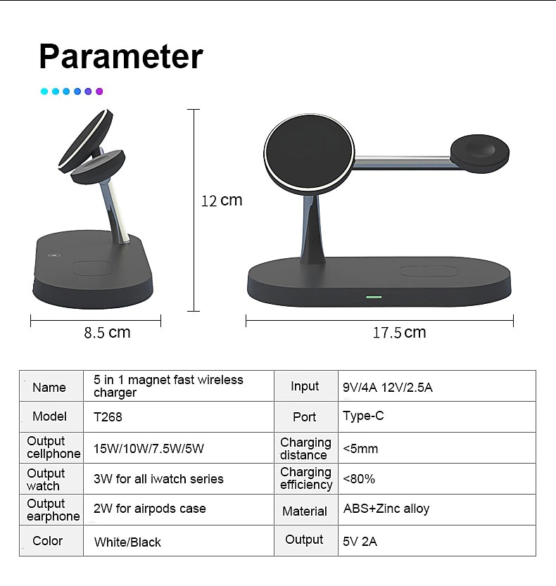 5 in 1 Magnetic Wireless Charger Stand, 15W Qi Fast Charging Dock Station Holder LED Night Light Compatible with Magsafe iPhone 15/14/13/12 Pro Max Mini, iWatch Ultra/SE/8/7/6/5/4/3/2, AirPods 3/2/Pro 2025 - $55.99 –P9
