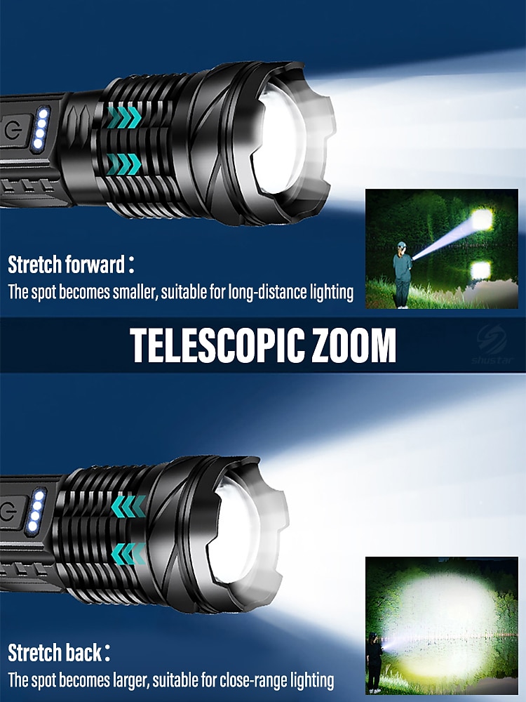 2025年 ハイパワー LED 充電式懐中電灯 30 ワットのランプビーズ付き ポータブルトーチ 7 照明モード ズーム可能な防水キャンプライト  コレクション – $26.99 –P4