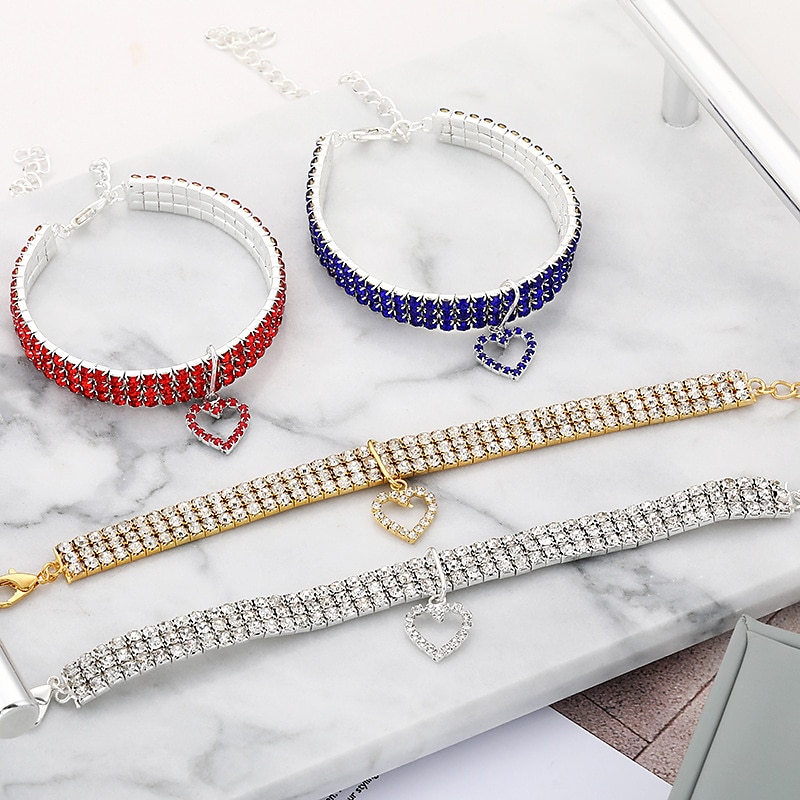2 Pcs Three Row Elastic Pet Diamond Necklace Love Pendant Chain Cat Dog Collar Pet Supplies Small Dog Accessories 2025 - $18.49 –P1
