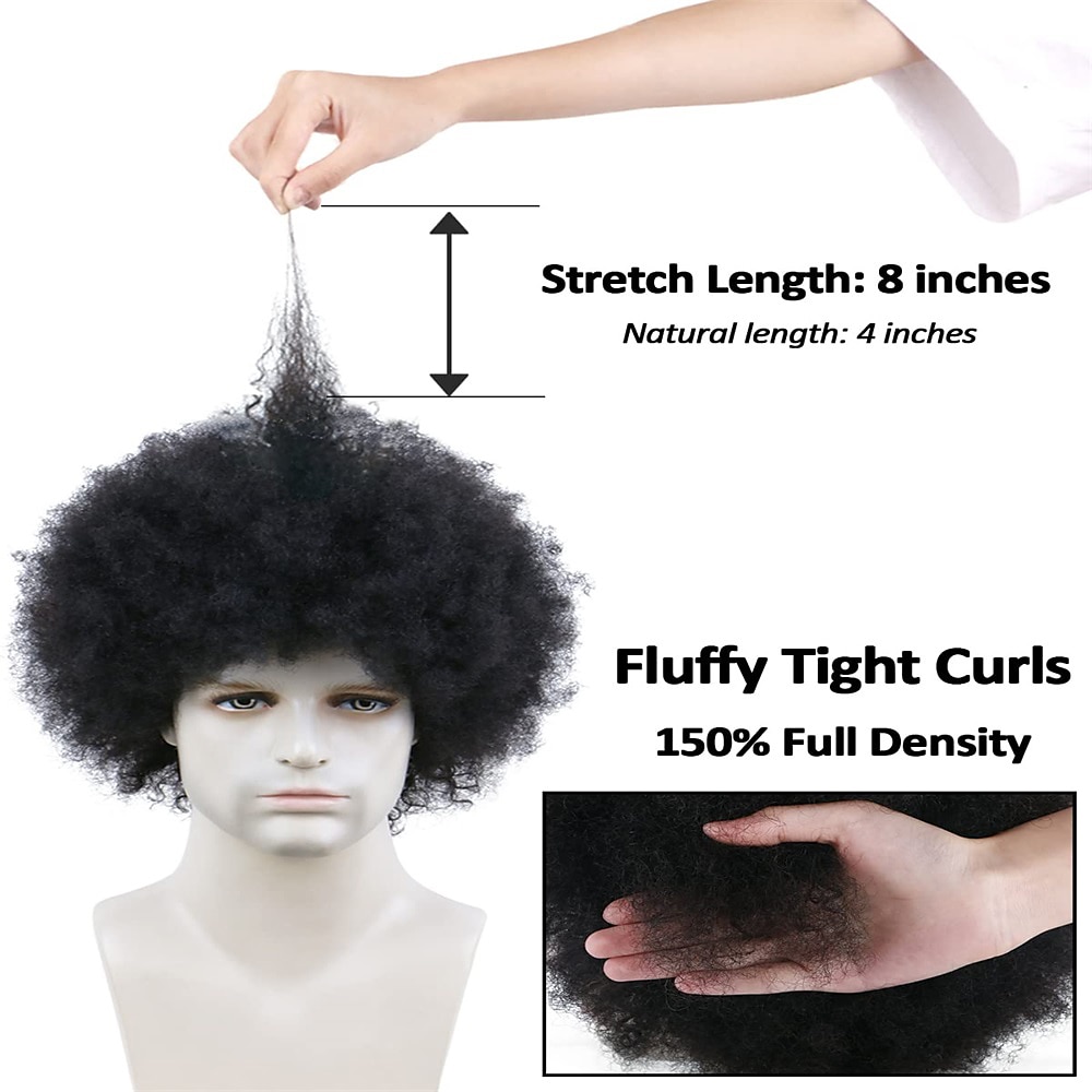 afro pruik mannen voor zwarte mannen menselijk haar afro zwart haar pruik 70's 80's disco rocker kostuum pruiken met gratis pruik cap braziliaanse virgin human hair 2025 - $23.99 –P3