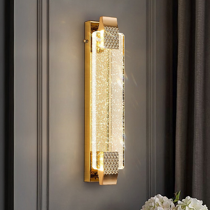 led vegglamper krystallboble for baderomsgang gull moderne sminkelampearmatur med krystallbobleglass, integrert led veggfestelampe,3000k innendørs vegglampe 2025 - $199.99 –P3