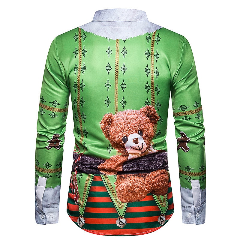 Herr Skjorta Björn Grafiska tryck Nedvikt Grön 3D-tryck Jul Gata Långärmad Button-Down Mönster Kläder Mode Designer Ledigt Mjukt 2025 - $26.99 –P1