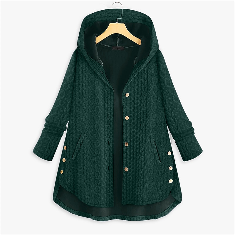 Mulheres Plus Size Parka Botão Bolsos Tecido Ao ar livre Casual Manga Longa Com Capuz Padrão Inverno Outono Verde Escuro Azul Escuro Vermelho L XL XXL 3XL 4XL de 2025 por $38.99 –P11