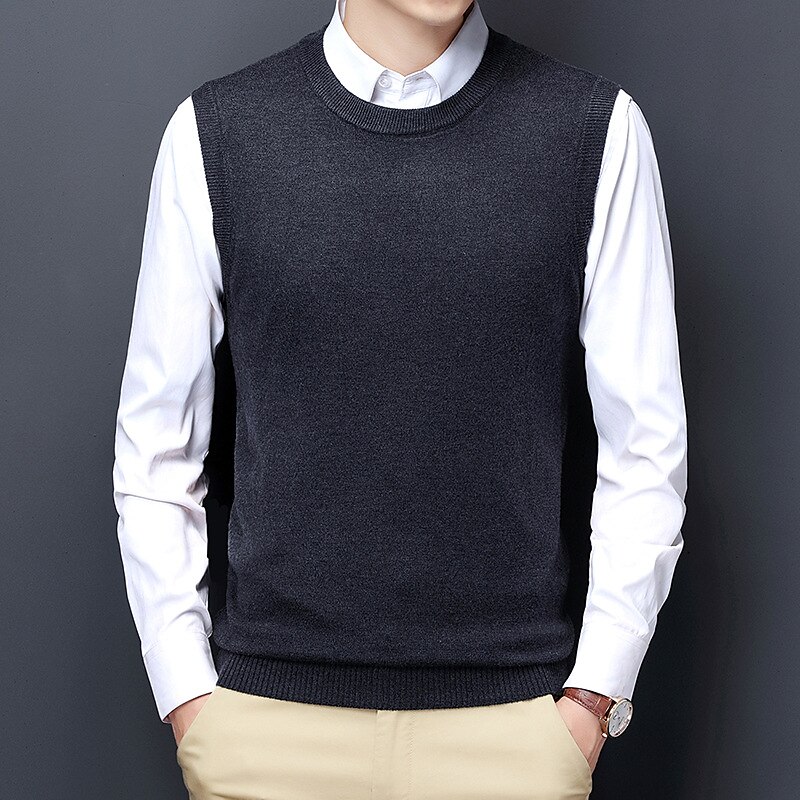 Men's Sweater Vest Dress Sweater Wool Sweater Pullover Sweater Jumper Ribbed Knit Knitted Solid Color Crew Neck Keep Warm Modern Contemporary Work Daily Wear Clothing Apparel Sleeveless Spring & Fall 2025 - $28.99 –P7