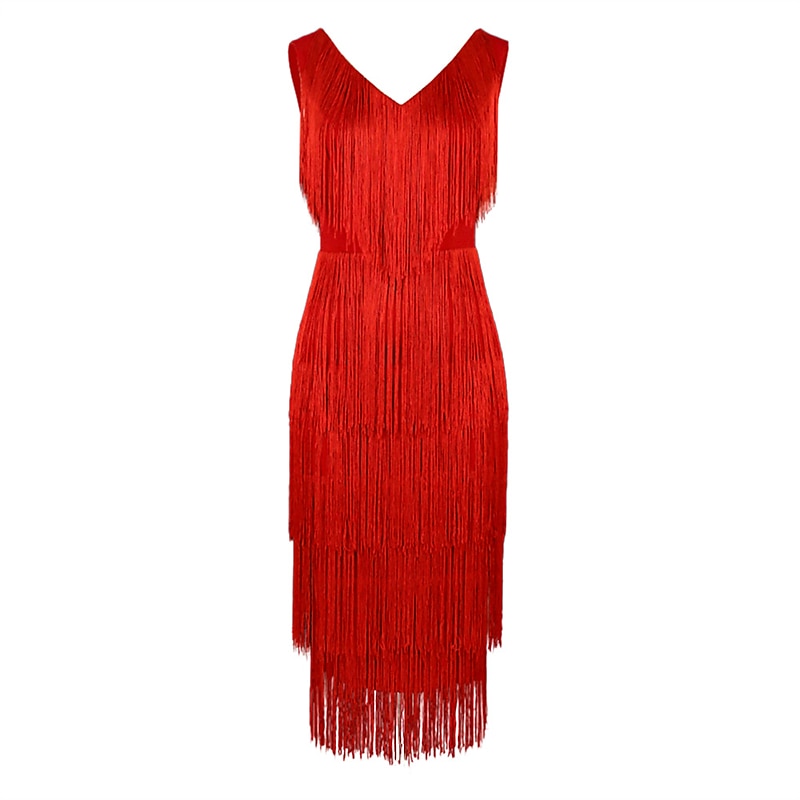 Women‘s Plus Size Sequin Dress Fringe Dress Party Dress Sparkly Dress V Neck Tassel Sleeveless Spring Fall Fashion Elegant Formal Midi Dress Evening 2023 - US $62.99 –P2