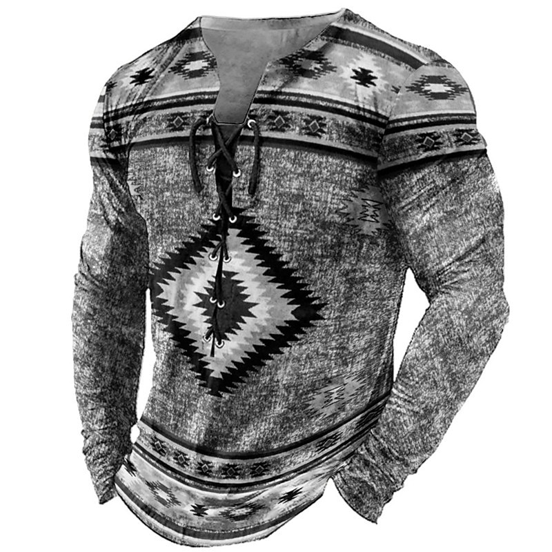 Homme T shirt Tee Tee Graphic Tribal Col Noir Vert Claire Rose Claire bleu marine Bleu 3D effet Extérieur Plein Air manche longue Lacet Imprimer Vêtement Tenue Design mode Rétro Vintage basique de 2025 ? $20.99 –P3
