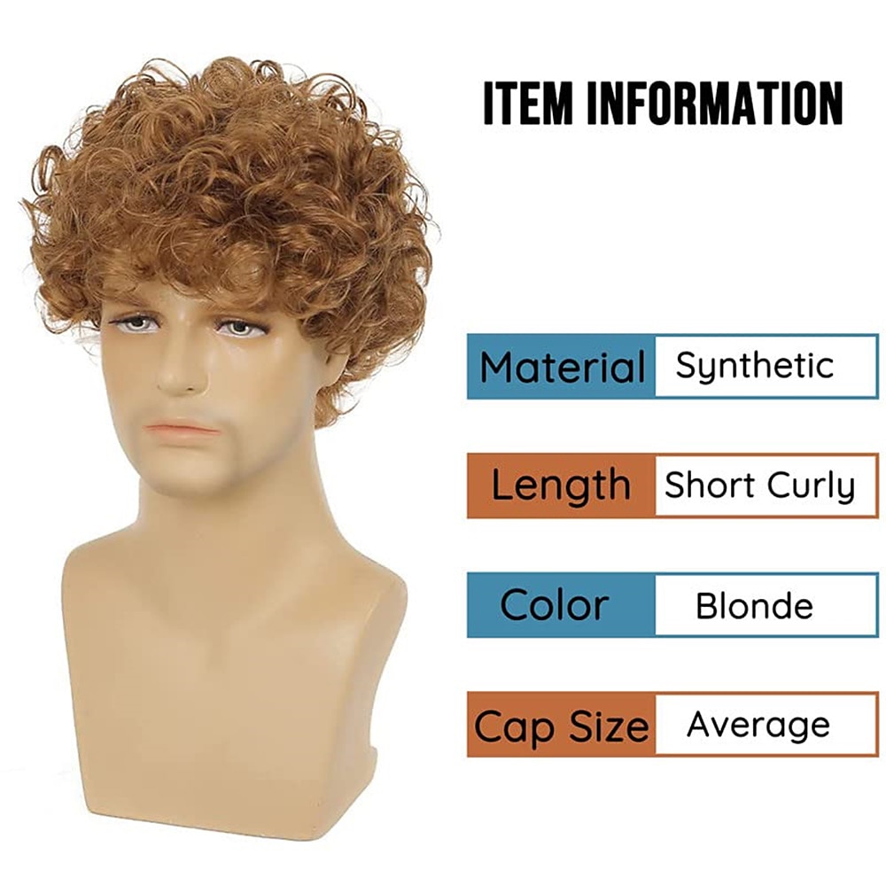 Mens Short Curly Black Wig with Bang Synthetic Cosplay Costume Party Natural Hair Wig 2025 - $24.99 –P12