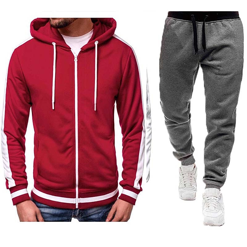 Men's Tracksuit Sweatsuit Zip Hoodie Sweatshirt Hoodie Jacket Jogging Suits Red & Black Black+Light Grey Dark Grey+Light Grey Red+Light Grey Red+Dark Grey Hooded Color Block Drawstring 2 Piece Sports 2026 - $28.99 –P10