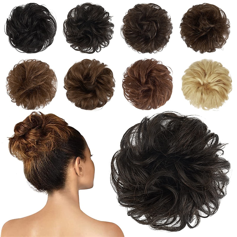 menneskehår rotete boller 100% menneskehår knuller hårstykke ekte menneskehår bølget ask blondt hår scrunchies bustete oppsatte hårstykker for kvinner jenter 2025 - $12.99 –P5