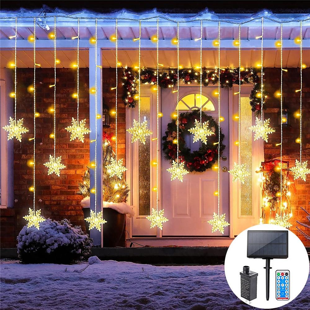 2025年 クリスマススノーフレークストリングライト屋外ソーラー8モード5m 216led 3.5m 96ledリモコン太陽エネルギー24vプラグインストリングライトledガーランドカーテンフェアリーストリングライト庭の軒先パーティーの装飾用  コレクション – $53.99 –P1