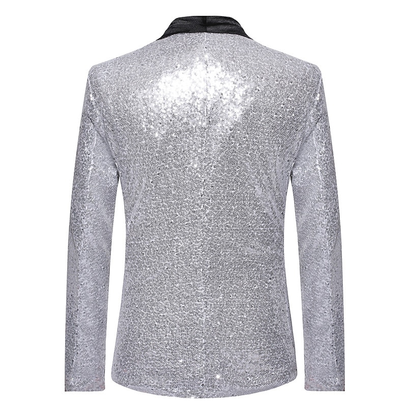 Herren Abendkleidung Blazer Sakko Neujahr Zeremonie Abendgesellschaft Modisch Strassenmode Herbst Winter Pailletten Einfarbig Pailletten Tasche Atmungsaktiv Komfortabel Einreiher - 1 Knopf Blazer 2025 - $61.99 –P6
