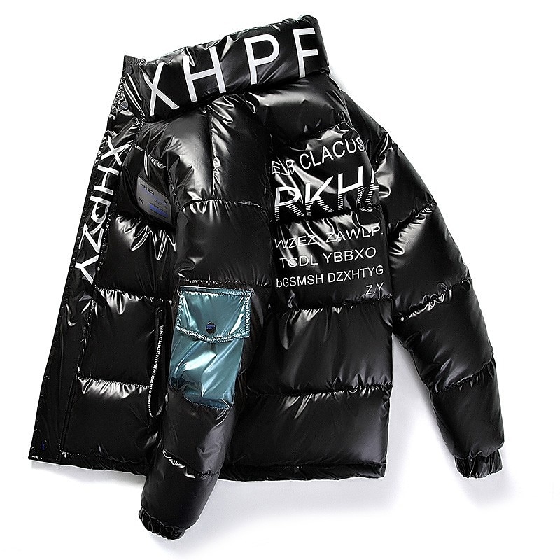 Herr Pufferjacka Vadderad Anorak Ficka Mönster Ficka med blixtlås Utomhussport Resa Kort Elegant och modernt Utomhus Ledigt / vardag Vinter Bokstav Silver Svart Gul Pufferjacka 2025 - $67.99 –P2