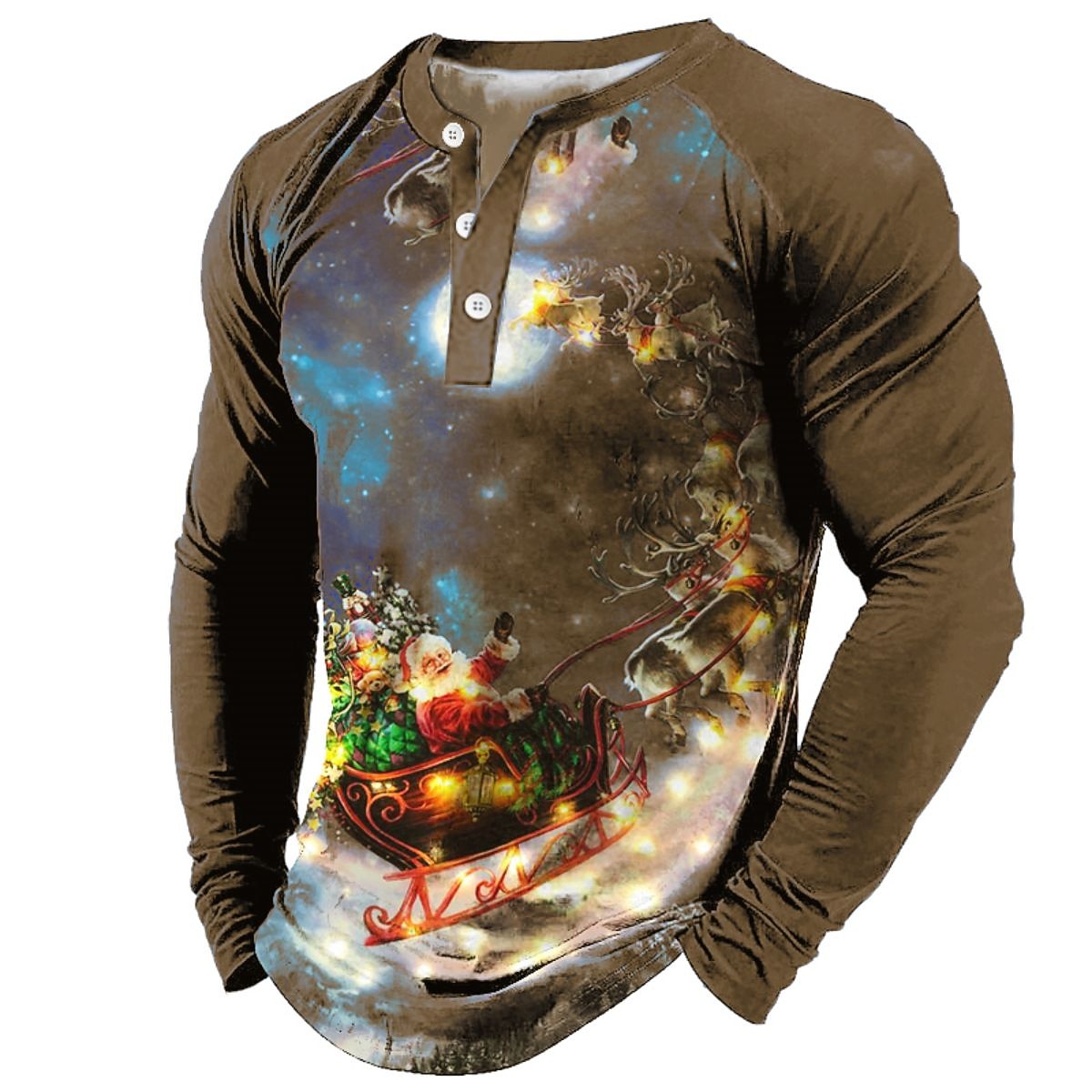 t koszula męska koszulka henley t koszula tee tee graficzny święty mikołaj henley morski błękit zielony czarny niebieski fioletowy 3d drukuj na zewnątrz z długim rękawem patchwork zapinana na guziki 2025 - $24.99 –P5