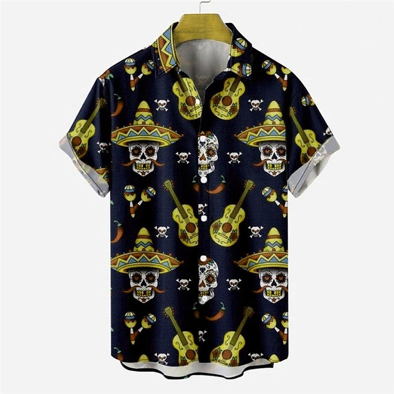 Hombre Cráneos Camisa Mangas cortas Moda Design Casual Exterior Víspera de Todos los Santos Calle Verano Primavera Cuello Vuelto Estampado Abotonar Azul Marino Azul Piscina Morado Verde Trébol 2025 - $24.99 –P4