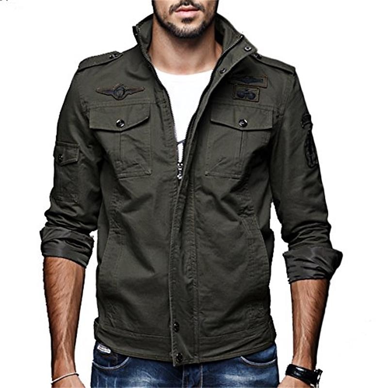Herren Bomberjacke Einsatzjacke übergangsjacke Taktische Jacke Täglich Wochenende Winter Einfarbig Militär Taktisch Stehkragen Regulär Baumwolle Schwarz Armeegrün Khaki Jacken 2025 - $49.99 –P1