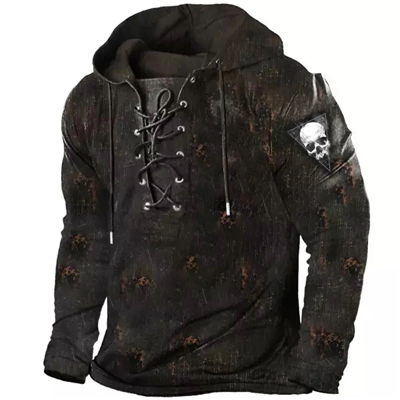 Men's Skull Graphic Prints Hoodie Hoodies Sweatshirt Pullover Hoodie Sweatshirt Long Sleeve Hooded Sweatshirt Hooded Streetwear 3D Print Casual Daily Sports Black White Lace up Print Spring & Fall 2025 - $30.99 –P1