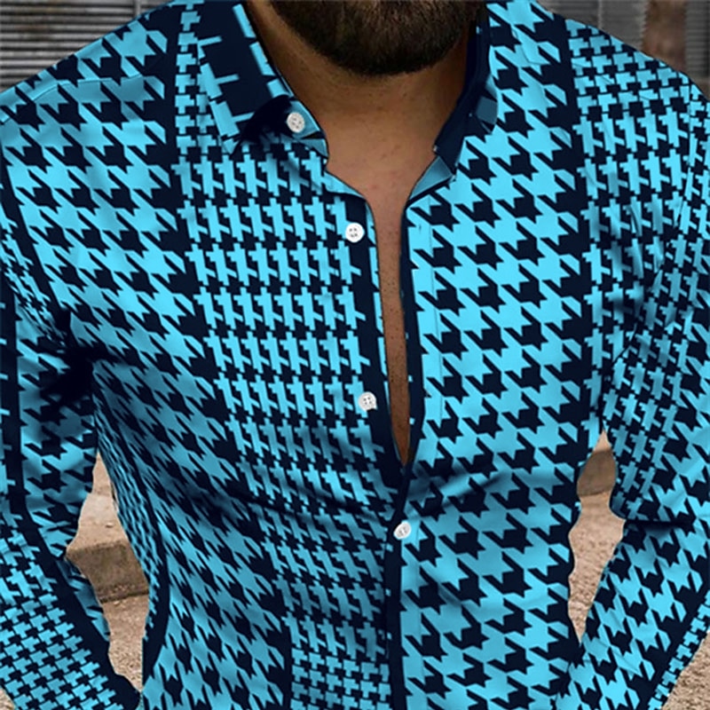 Herren Geometrische Muster Vintage Hemd Knopfhemd Langarm Modisch Designer Brautkleider schlicht Täglich Festtage Wochenende Frühling Sommer Umlegekragen 3D Button-Down Schwarz / Weiß Gelb Schwarz 2025 - $25.99 –P5