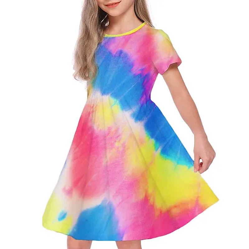 rainbow dress short Girls Dress Purple Green White Striped A-Line Girls Dresses 3 Years / Purple