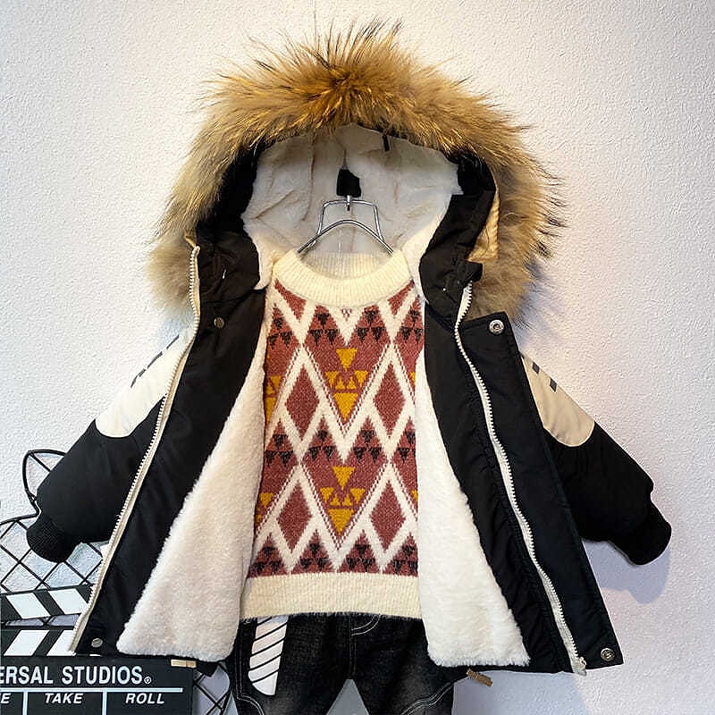 Baby Gutt Fleece-jakke Hettegenser Yttertøy Bokstaver Langermet Frakk utendørs Bomull Mote Grunnleggende Svart Grå Høst Vinter 3-7 år 2025 - $35.99 -P8