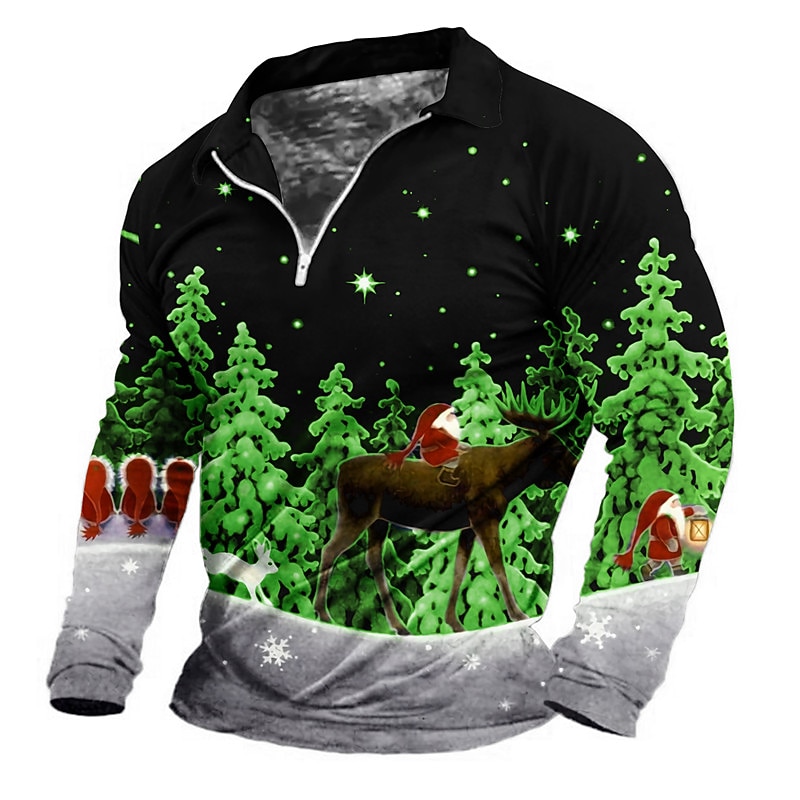 jul menns julescene 3d glidelås polo golftre julenissen grafiske trykk turndown hvit rosa blå lilla grønn 3d-utskrift gate langermet glidelåstrykk klær klær motedesigner 2025 - $24.99 –P2