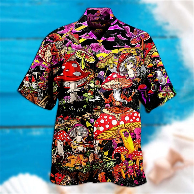 Męskie Grzyb Koszula Koszula hawajska Koszula Aloha Koszula Wieczorne Moda Designerskie Codzienny Na zewnątrz Ulica Codzienny Czarny Żółty Czarny / fioletowy S M L 2025 - $24.99 –P6