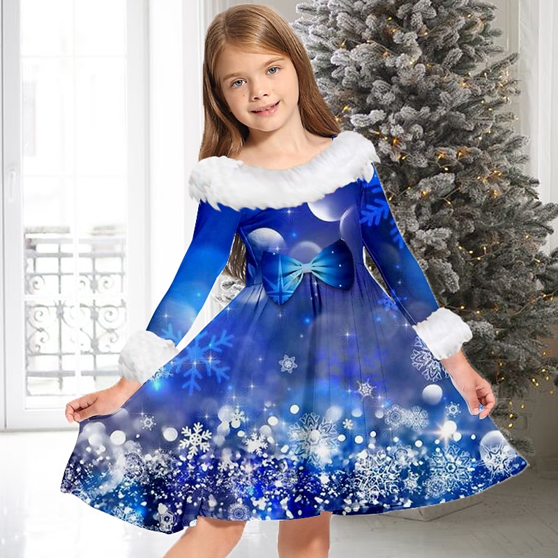 Kids Girls' Christmas Dress Dress Snowflake Dress Snowflake Long Sleeve Casual Fur Trim Crewneck Adorable Daily Polyester Above Knee Casual Dress Kids Girls' Christmas Dress Dress Snowflake Dress Snowflake Long Sleeve  Casual Fur Trim Crewneck Adorable Daily Polyester Above Knee Casual Dress  Swing Dress A Line Dress Fall Winter 2-13 Years 2025 - $20.99