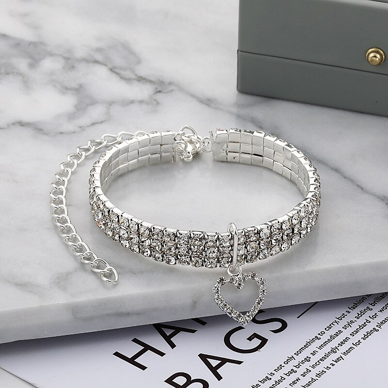 2 Pcs Three Row Elastic Pet Diamond Necklace Love Pendant Chain Cat Dog Collar Pet Supplies Small Dog Accessories 2025 - $18.49 –P6
