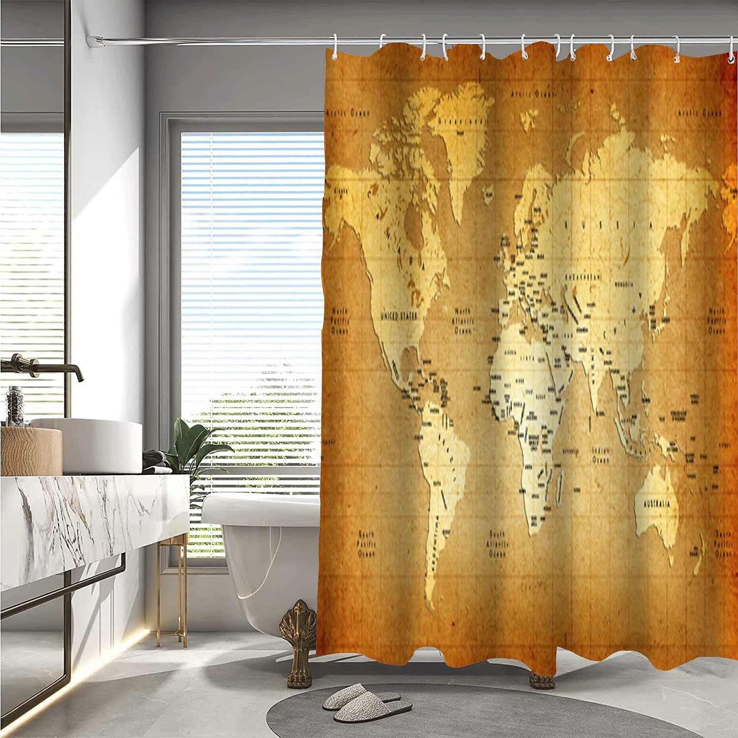 Shower Curtain with Hooks 180cm*180cm(70"*70") Polyester Washable Waterproof World Map Pattern 2025 - $27.99 –P6