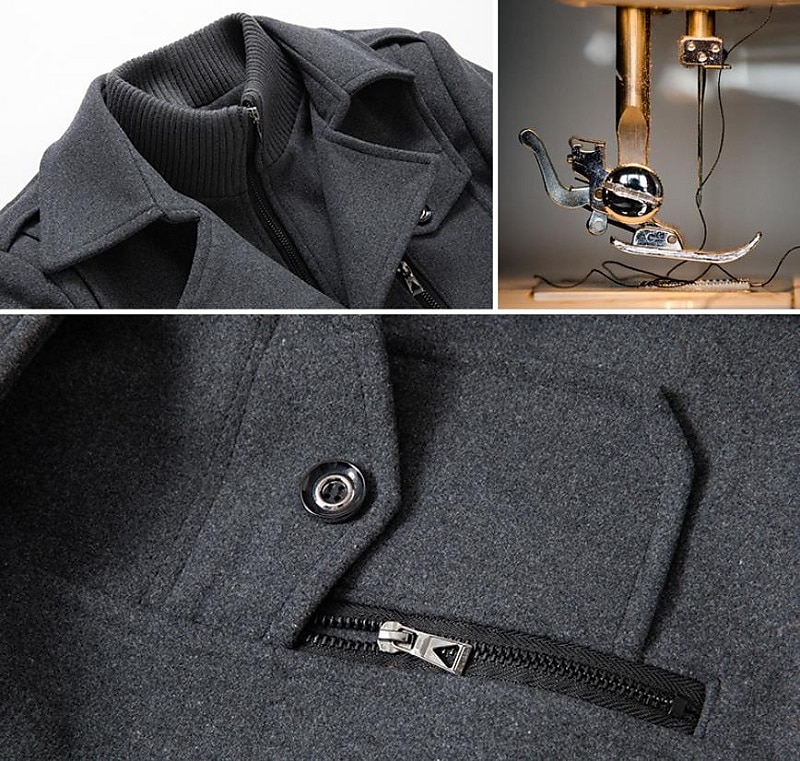 Men's Winter Coat Wool Coat Overcoat Business Casual Spring Winter Autumn Wool Windproof Warm Outerwear Clothing Apparel Active Chic & Modern Solid Colored Rolled collar 2025 - $73.99 –P4