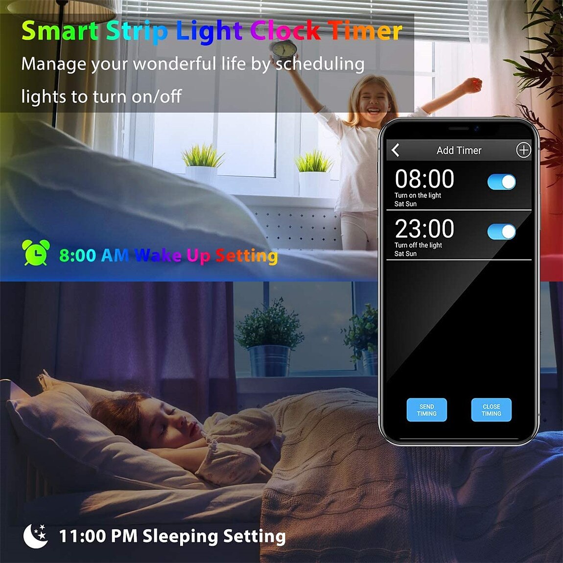 2025年 LED ストリップ ライト 5050 smd 20m/65.6ft スマート RGB テープ ロープ ライト 同期音楽ライト 1600 万色を変更する Bluetooth アプリ コントロール 自宅の寝室のテレビの車のクリスマスの装飾用の 40 キー リモート (2x32.8ft) コレクション – $25.99 –P11
