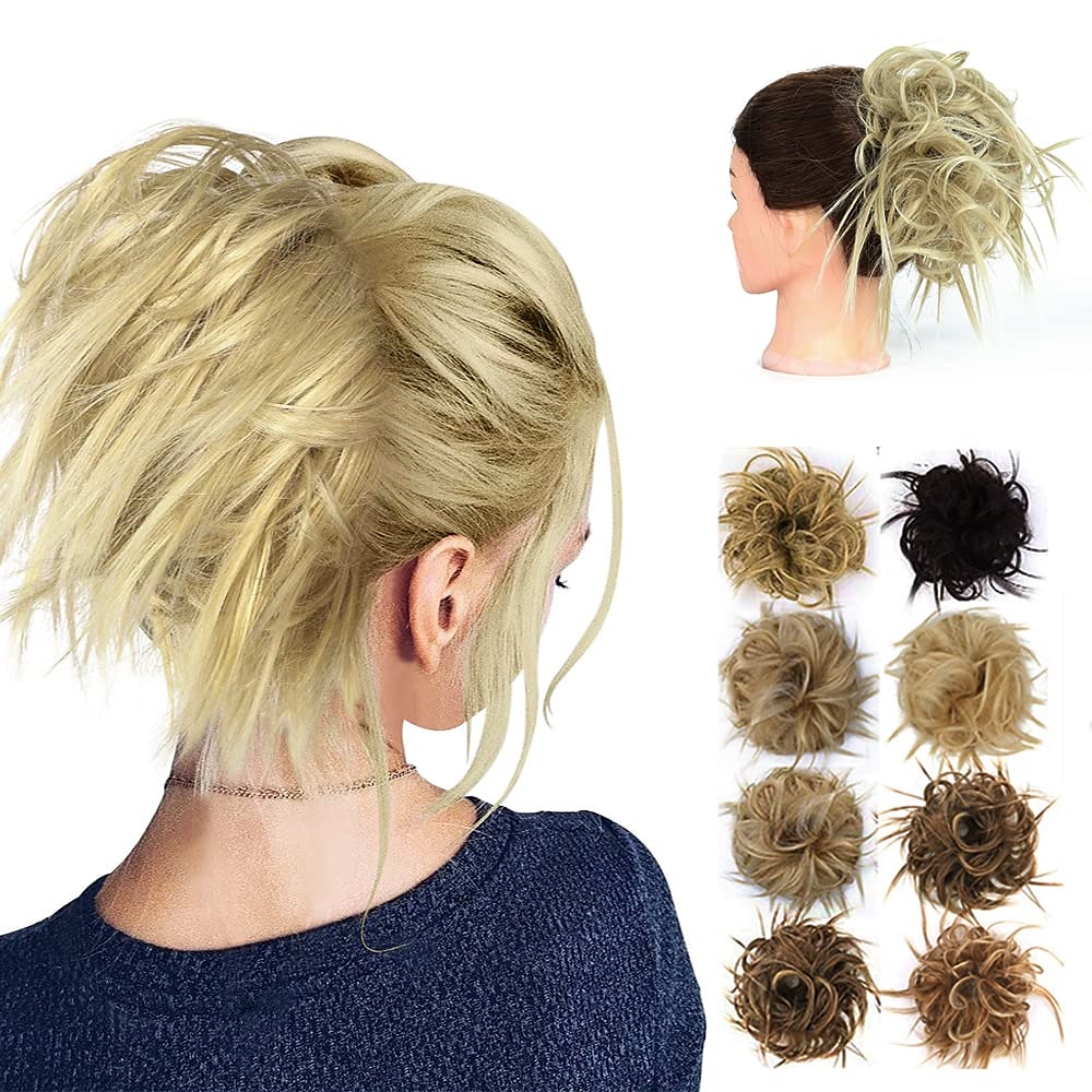 chignon ébouriffé chignon désordonné extensions de chignon avec élastique élastique queue de cheval chouchous pour femme (mélange brun blond clair) de 2025 ? $18.49 –P4
