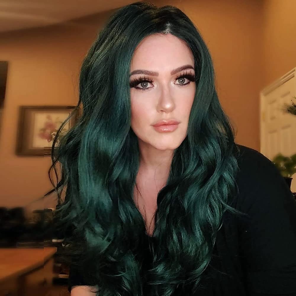 perruques vertes pour femmes remplacement de cheveux résistant à la chaleur vague de corps profonde perruque partie moyenne synthétique petite perruque de lacet pour la fête de noël perruque de fête de 2025 ? $29.99 –P9