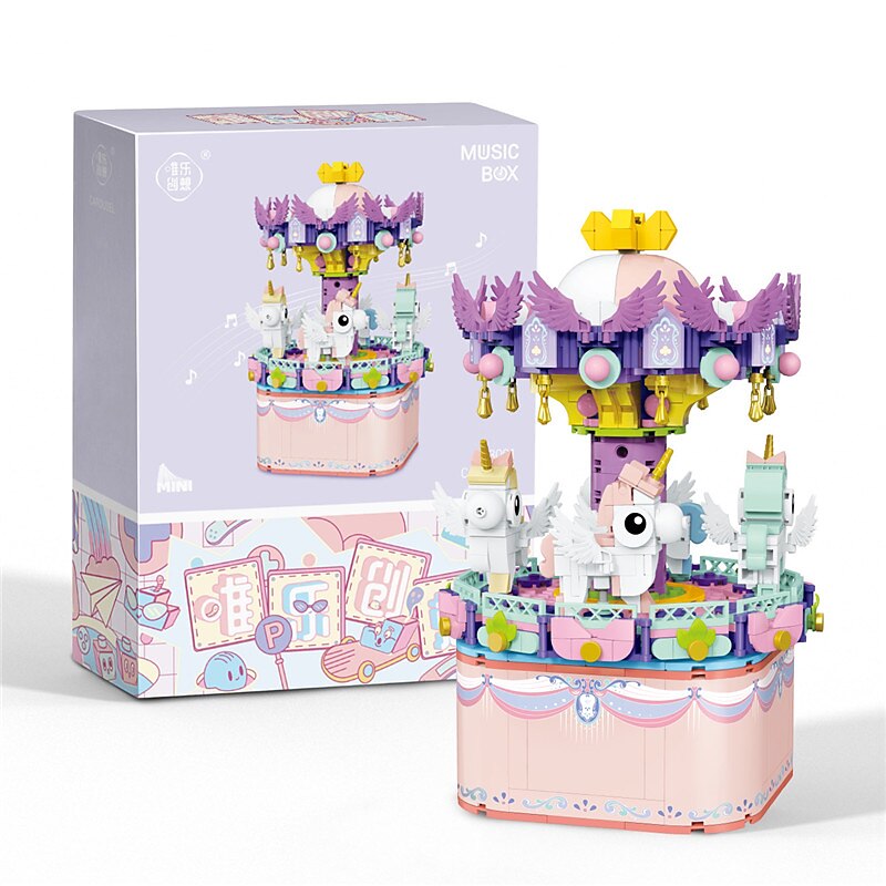 blocuri de construcție, set de blocuri de construcție cutie muzicală carusel 885 buc / 710. set de construcție pentru a construi, jucărie de asamblare pentru copii adulți un cadou grozav pentru cei 2025 - $54.99 –P6