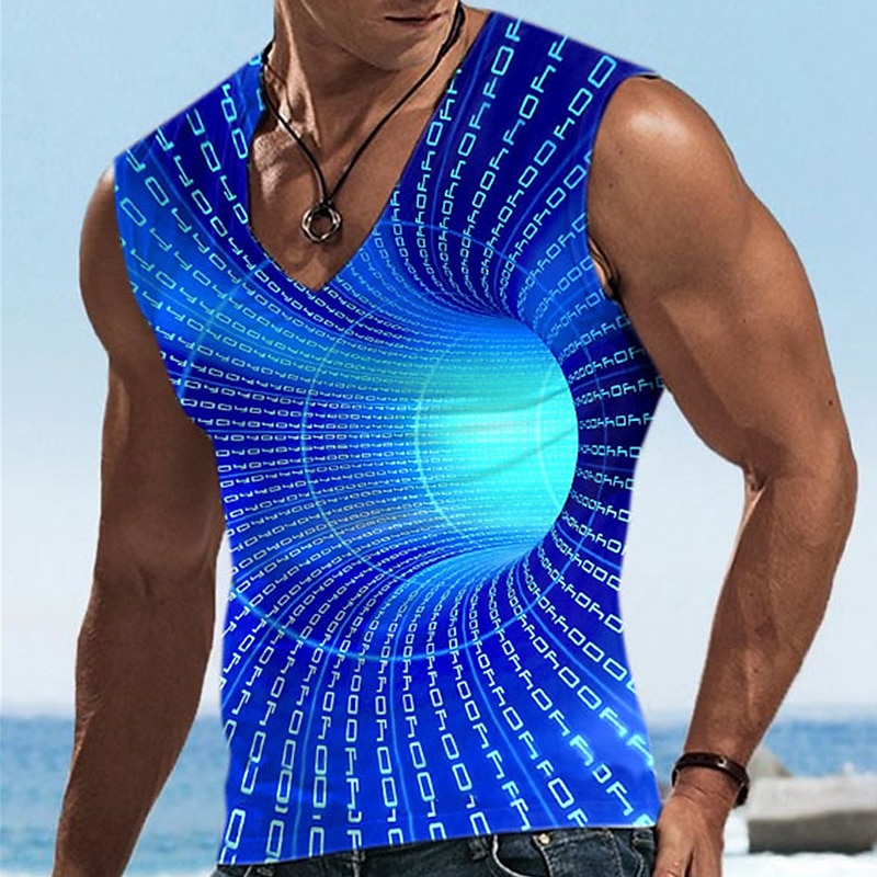 Homme Graphic 3D Print Top Sans Manches T-shirt 3D effet Col V Chemise Design Décontractées Confortable du quotidien Vacances Sortie Jaune Bleu Rouge Printemps été Vêtement Tenue S M L XL 2XL 3XL de 2025 ? $14.99 –P1